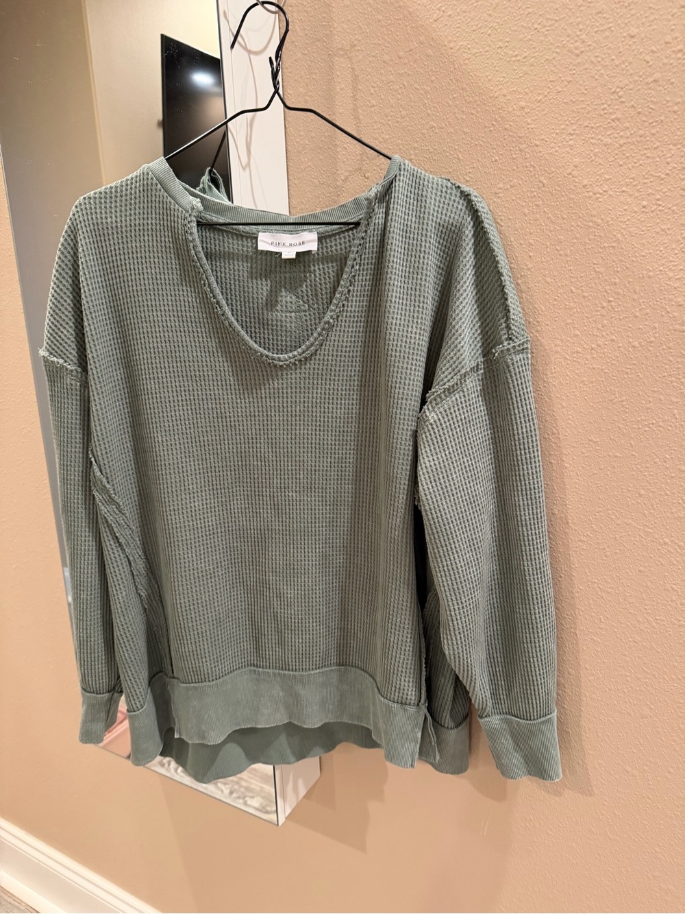 Pink Rose Sage Waffle Knit Long Sleeve Top